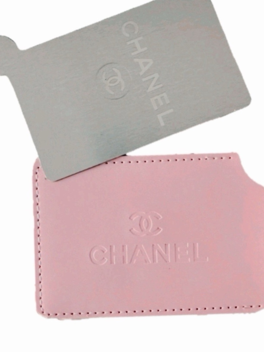 CHANEL Pink Embossed Leather Card Slot Mirror with CC Detail - Picture 3 of 3